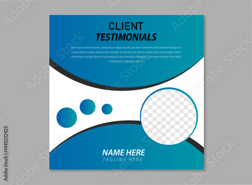 Modern client testimonial or creative customer feedback social media post design vector or square web banner template layout