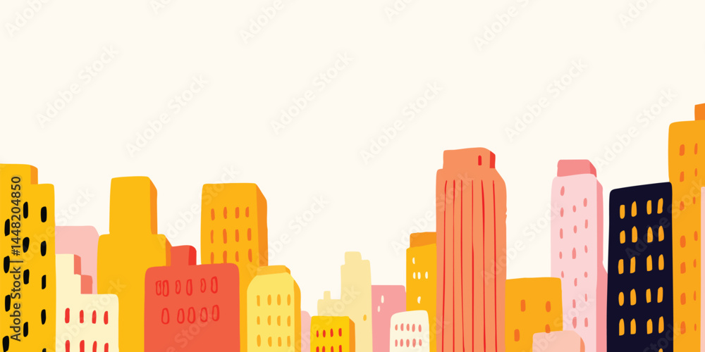A colorful cityscape illustration, features a vibrant skyline with assorted building structures, creating a lively and modern artistic vibe. A colorful cityscape illustration, features a vibrant skyline with assorted building structures, creating a lively and modern artistic vibe.