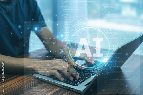 A programmer uses AI technology to develop intelligent applications that enhance user experience automate tasks and improve performance