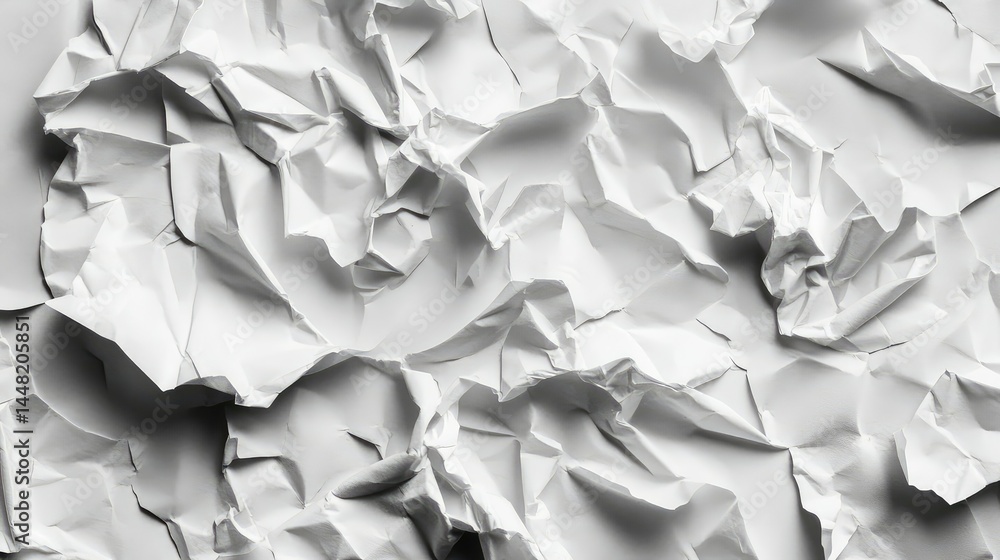 Wrinkled white paper pieces forming abstract pattern over black surface, mockup ready Wrinkled white paper pieces forming abstract pattern over black surface, mockup ready