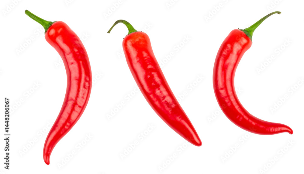 Three Red Chili Peppers Isolated on Transparent Background Three Red Chili Peppers Isolated on Transparent Background
