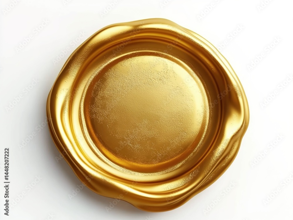 Gold wax seal with wavy edge on white background Gold wax seal with wavy edge on white background