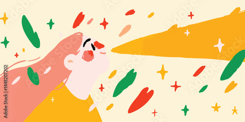 A delightful illustration captures the essence of pure joy as a person shares a cheerful experience with a friend or loved one, radiating an aura of fun.