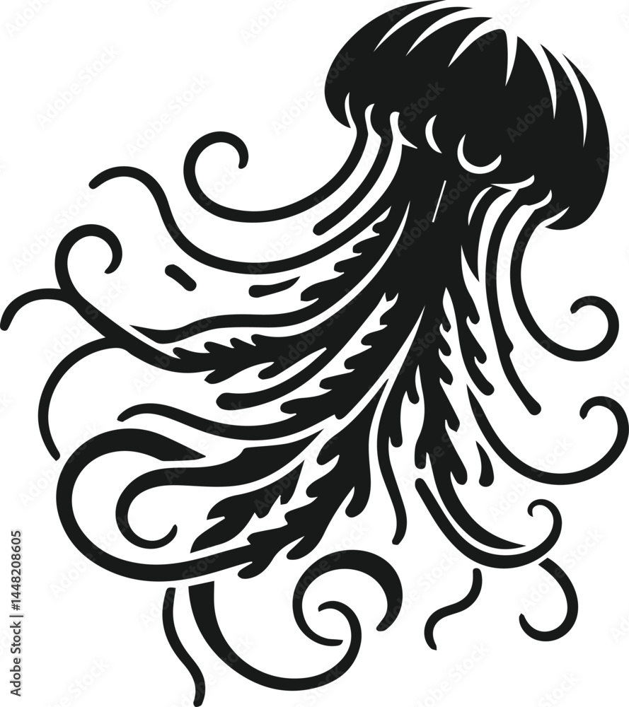 Fototapeta premium Vector silhouette of a jellyfish