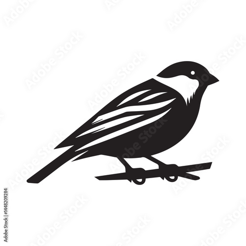 Sparrow birds icon black silhouette seat on the tree with white background