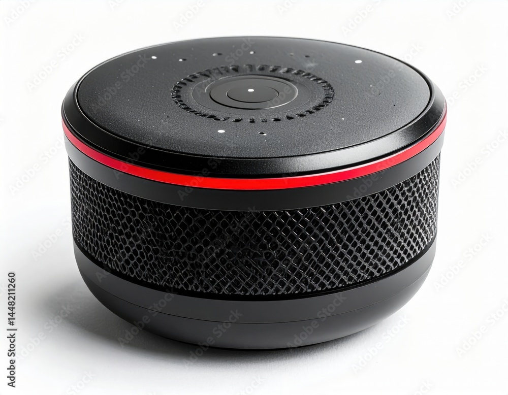 Fototapeta premium Round Black Smart Speaker With Red Trim