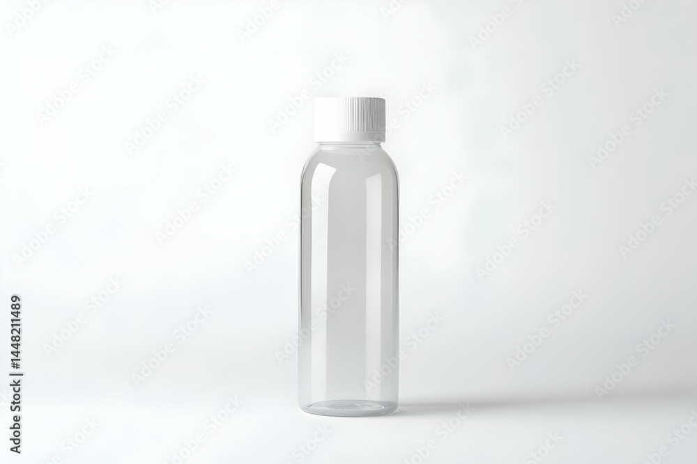 Transparent plastic bottle with white cap on plain background Transparent plastic bottle with white cap on plain background