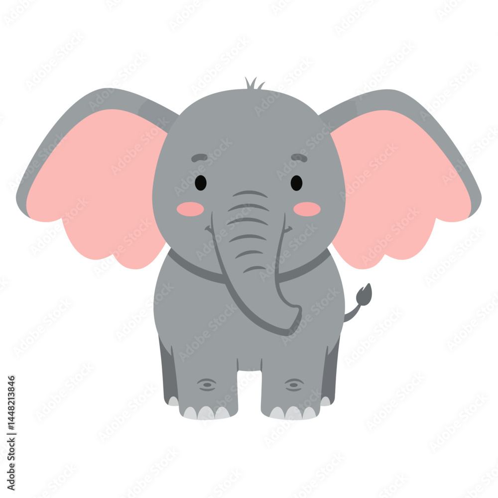 Playful Cartoon Elephant with Pink Ears Partially Visible Playful Cartoon Elephant with Pink Ears Partially Visible