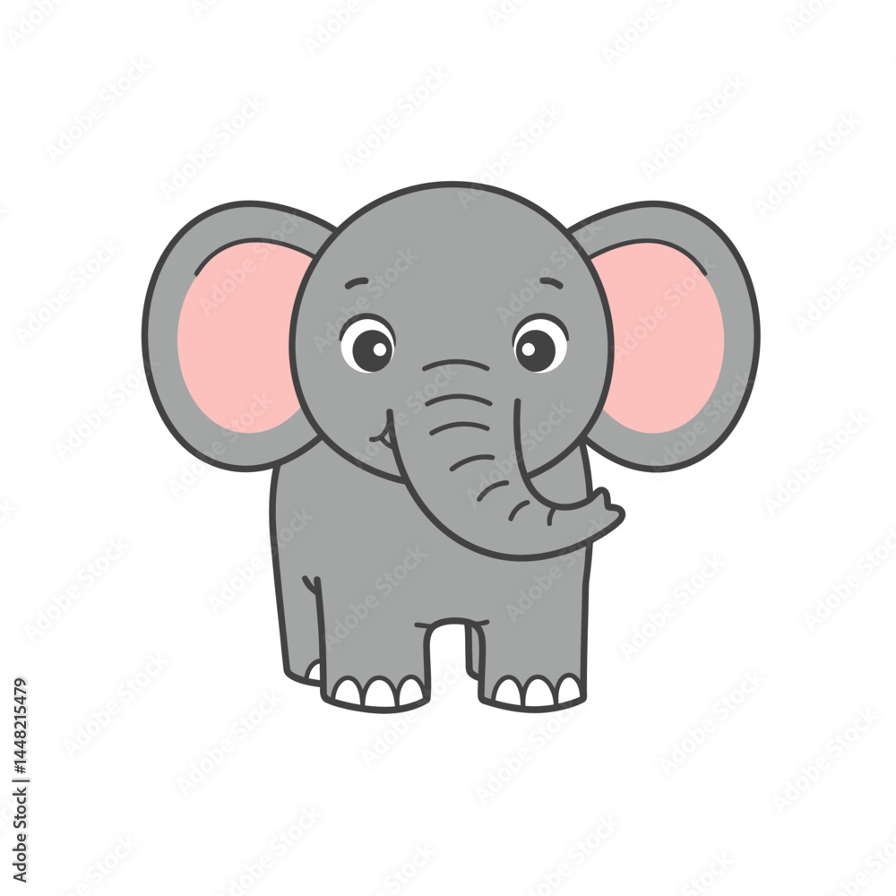 Naklejka premium Adorable Cartoon Baby Elephant with Pink Inner Ear