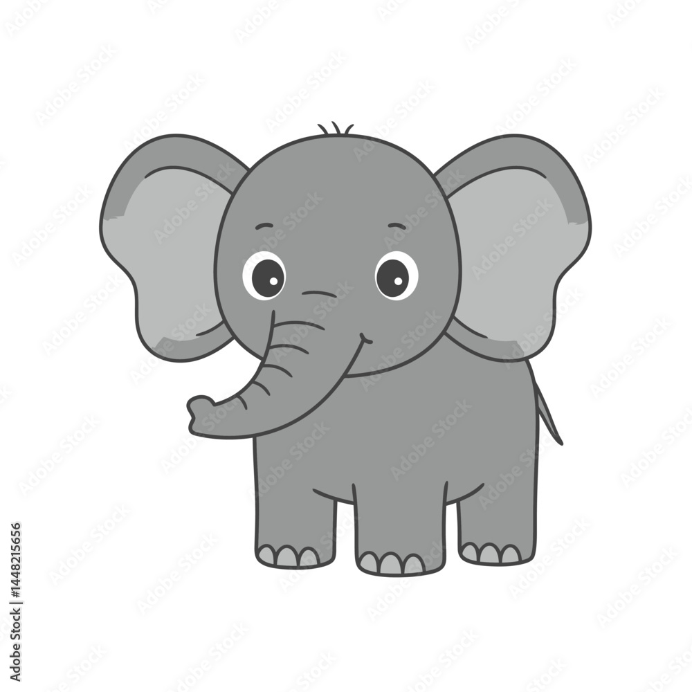 Naklejka premium Adorable Cartoon Elephant with Big Eyes and a Playful Smile Standing Proudly