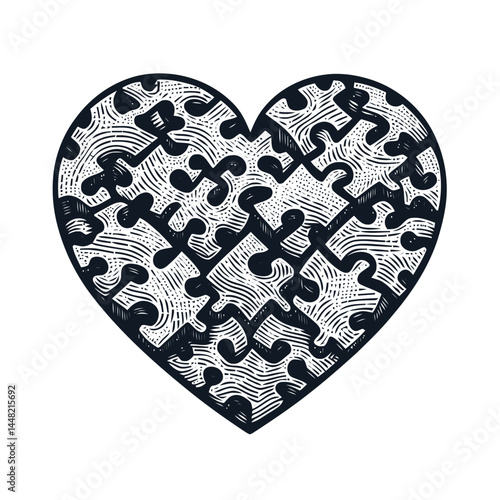 Artistic depiction of puzzle pieces assembling into a heart shape, representing teamwork and emotional harmony.