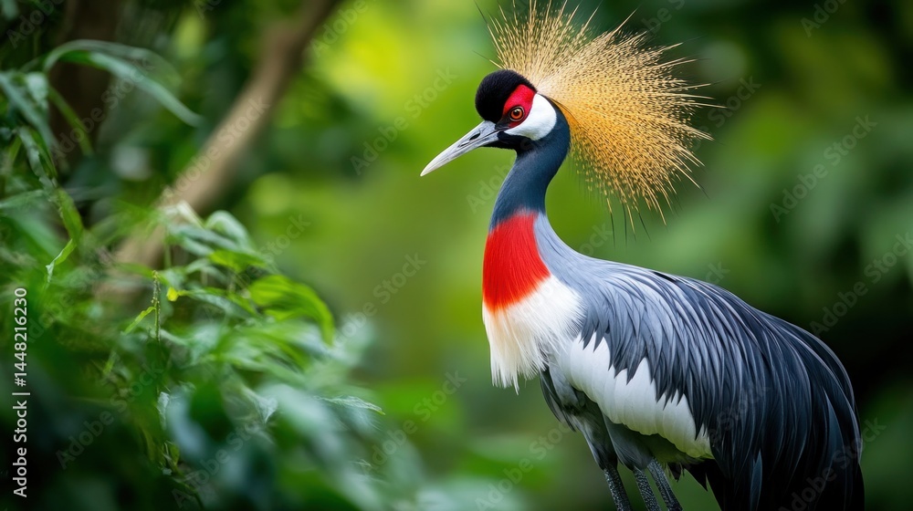 Majestic Grey Crowned Crane in Lush Greenery Majestic Grey Crowned Crane in Lush Greenery