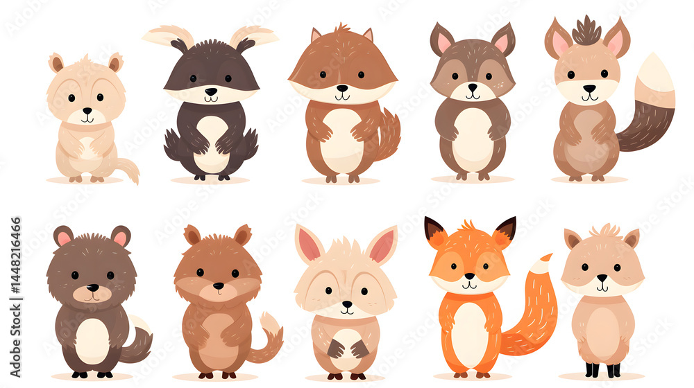 Illustration of Cute Woodland Animals in Forest Setting for Children's Book Illustration of Cute Woodland Animals in Forest Setting for Children's Book