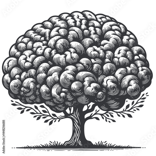 Dreamlike illustration of a tree resembling a brain, combining the essence of intellect and natural growth.