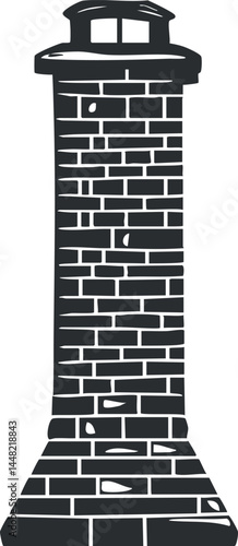 Black and white illustration of a tall brick lighthouse tower used as a coastal navigation beacon.