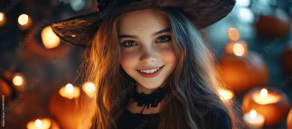 Fototapeta premium Adorable Little Witch Halloween Portrait