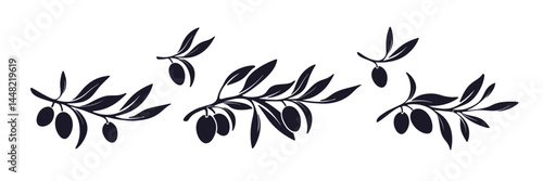Olive branch. Vector branch, silhouette of leaves