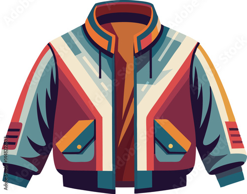 A sleek vector illustration of a classic bomber jacket, showcasing intricate design, clean lines, and a modern, stylish, and trendy appearance.
