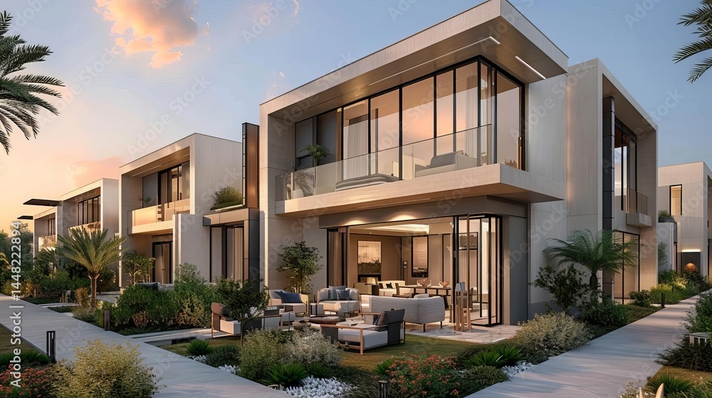 Modern luxury residential buildings with spacious balconies large glass stylish outdoor patio area lush landscaping and contemporary architectural design Modern luxury residential buildings with spacious balconies large glass stylish outdoor patio area lush landscaping and contemporary architectural design