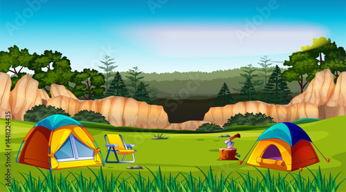Flat summer camping social media cover template