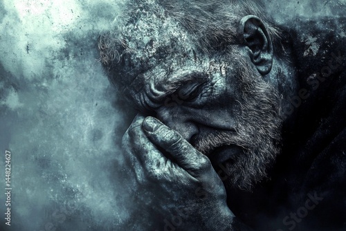 Obraz na płótnie Metaphorical grief awareness of a loss of pleasure or interest. Grief - cause of depression: abstract image of human state. Sadness and anxiety. Coping with loss. Depression recovery process. w salonie