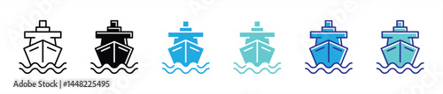 ship icon set. contain cargo ship, logistic, transportation, sipping delivery thin line and color style icon for your app and web. vector illustration