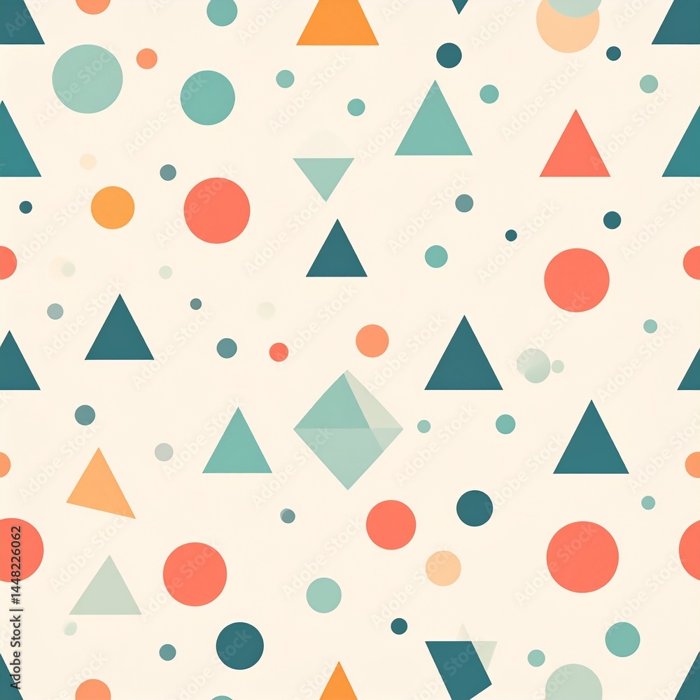Colorful Geometric Shapes Pattern – Seamless Retro Background with Circles and Triangles Colorful Geometric Shapes Pattern – Seamless Retro Background with Circles and Triangles