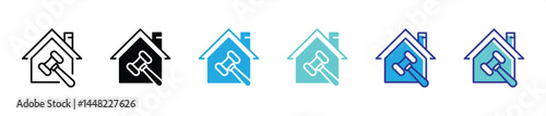 gavel icon set. judge gavel, auction hammer, auction courthouse hammer thin line and color style icon for your app and web. vector illustration