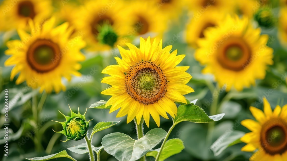 A close-up of fresh green and yellow sunflowers. A close-up of fresh green and yellow sunflowers.