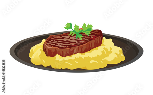 beef steak with mashed potato - vector illustration