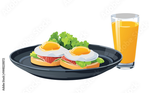 breakfast with sandwich and orange juice - vector illustration