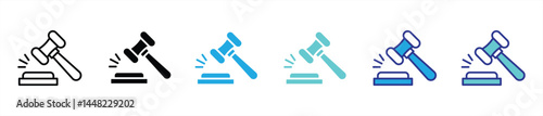 gavel icon set. judge gavel, auction hammer thin line and color style icon for your app and web. vector illustration