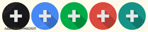 Color circle add buttons. Add icons. Add button set	