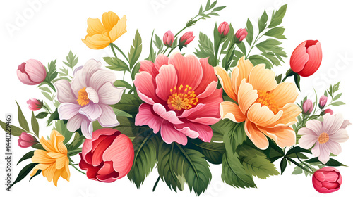 Exquisite Garden Flowers Composition Featuring Beautiful Peony, Lily, and Daisy Blooms