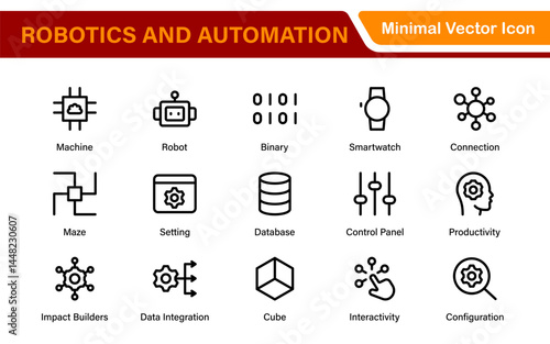 Futuristic Robotics and Automation Icon Pack – Clean Line Vector Illustrations for AI, Smart Tech, Industry 4.0, Innovation, Machine Learning