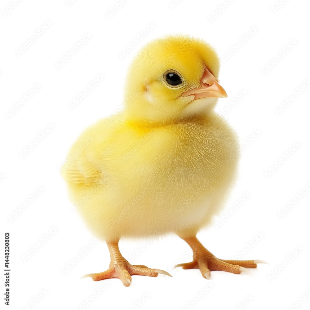 Obraz premium A cute fluffy chick in vibrant yellow color, it's a symbol of spring and new life. The chick is the main subject and captures the viewer's attention