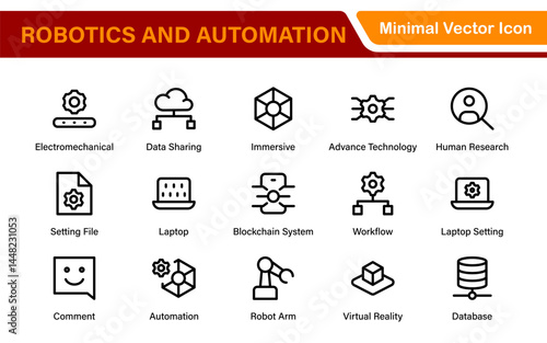 Futuristic Robotics and Automation Icon Pack – Clean Line Vector Illustrations for AI, Smart Tech, Industry 4.0, Innovation, Machine Learning