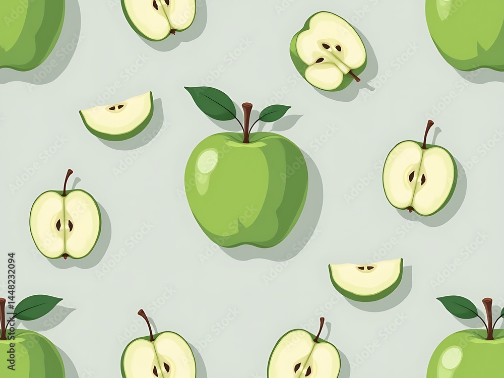 seamless pattern of green apples flat vector on cool gray background seamless pattern of green apples flat vector on cool gray background