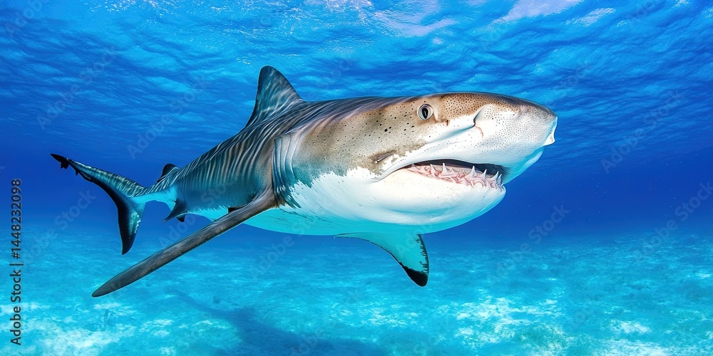 Fototapeta premium photo of tiger shark swimming underwater