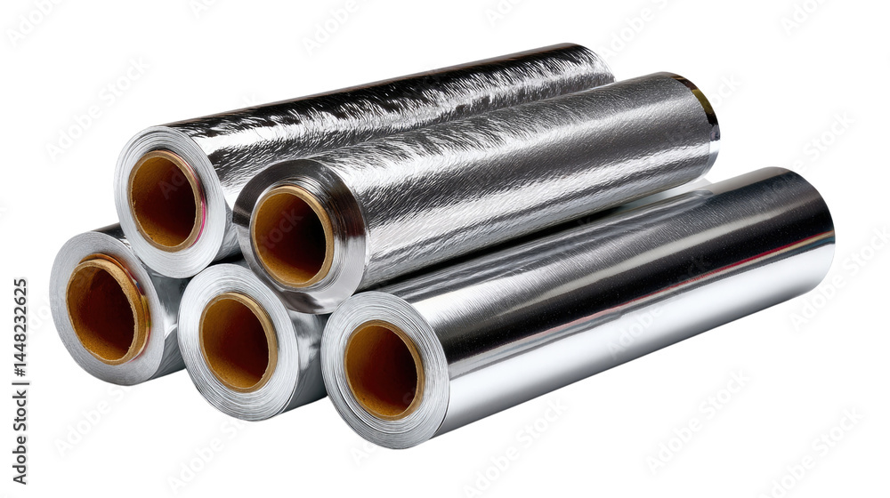 Shining Rolls: Metallic rolls, pristine and reflective, symbolize packaging and preservation. Capturing the simplicity and essence of everyday materials. Shining Rolls: Metallic rolls, pristine and reflective, symbolize packaging and preservation. Capturing the simplicity and essence of everyday materials.