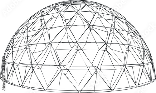 Wireframe illustration of a geodesic dome structure showing triangular framework for architectural design