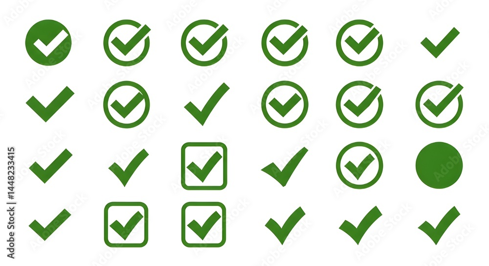 Conjunto de iconos de marca de verificación verde y cruz roja. Círculo y cuadrado. Símbolo de tilde verde, ilustración vectorial. Conjunto de iconos de marca de verificación verde y cruz roja. Círculo y cuadrado. Símbolo de tilde verde, ilustración vectorial.