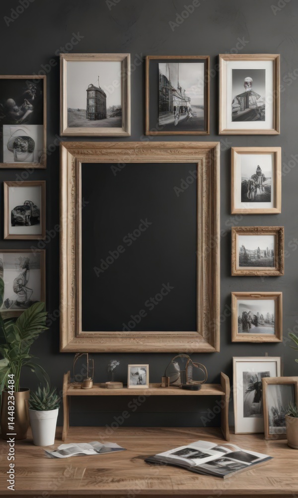 Fototapeta premium Stylish & trendy photo frame collage mockup, diverse frame styles , shapes, photography