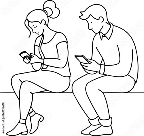 Group of people talking informally illustrated in smooth continuous line art drawing style representing community relationships and everyday lifestyle interactions