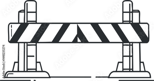 Black and white striped construction barrier or roadblock for safety and caution on streets or work zones
