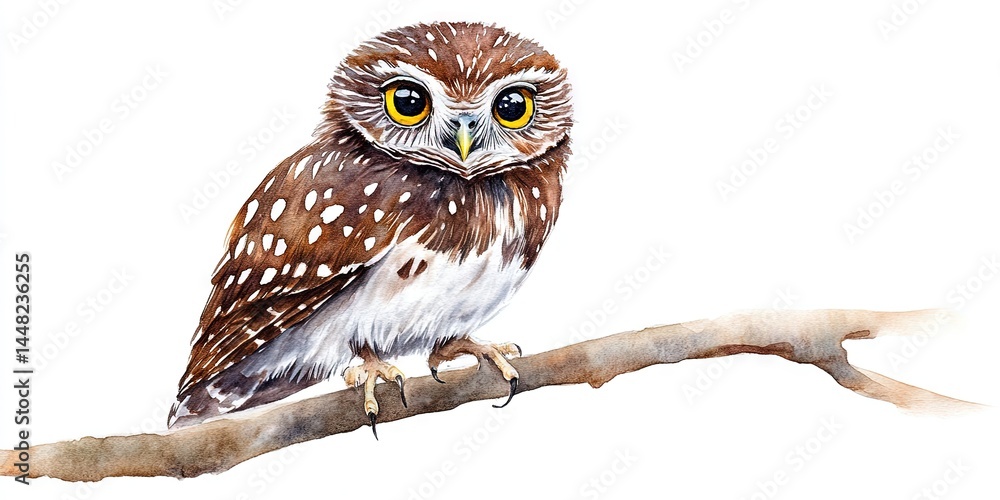Naklejka premium watercolor pygmy owl 