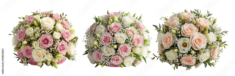 Obraz premium Bouquet of roses, wedding on transparent background. Generated by AI,