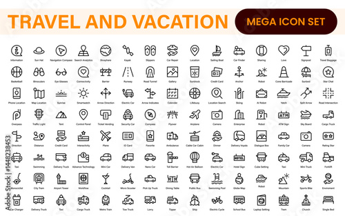 Travel and Vacation Outline Icon illustration. Editable line icon set.