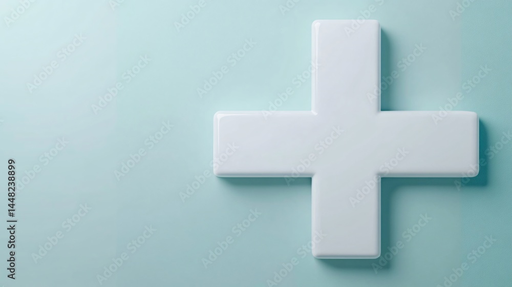Obraz premium Minimalist healthcare symbol, clean white cross against a soothing pastel background, ideal for medical branding or wellness themes.