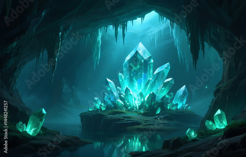 Mystical crystal cave with bioluminescent glow, glowing minerals, sacred subterranean sanctuary, enchanted underground world with spiritual and ancient energy